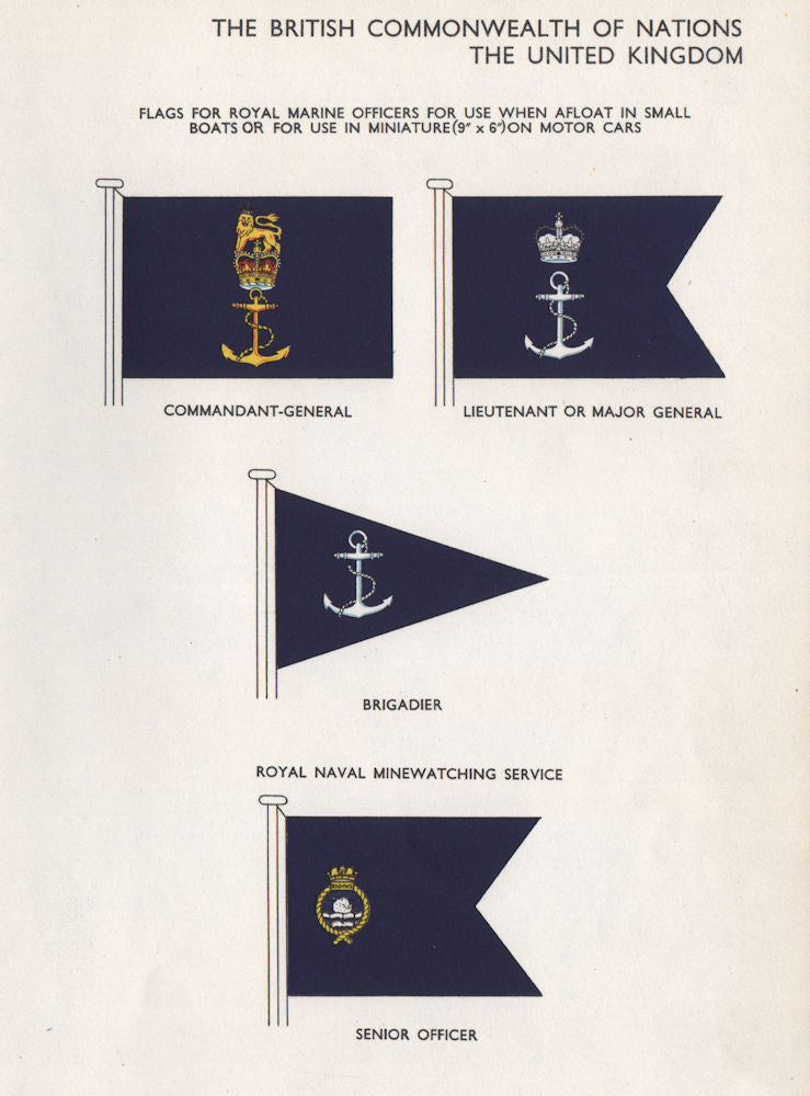 BRITISH ROYAL MARINE FLAGS. Commandant-General. Lt. Brigadier. Minewatching 1958